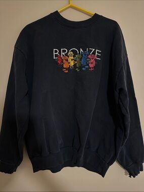 BRONZE 56K Navy Crewneck Sweatshirt with Embroidered Rainbow Characters